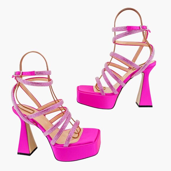 Mach & Mach Sydney Crystal Platform Sandals EU 37.5 US US 6.5-7 Pink High Heel - Picture 7 of 10